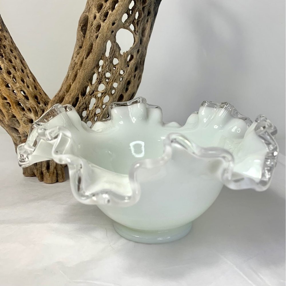 Vintage 60s FENTON Milk Glass Silvercrest Nut Bowl Dish